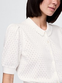 100% Cotton Cropped Pointelle Cardigan