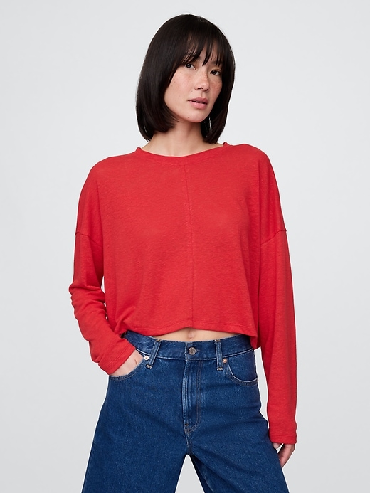 Image number 1 showing, Oversized Linen-Blend Swing Top