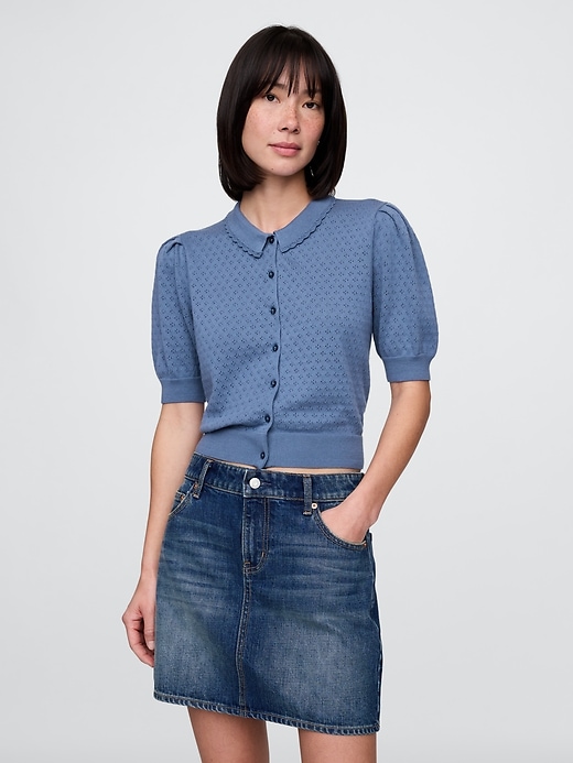 Image number 1 showing, 100% Cotton Cropped Pointelle Cardigan