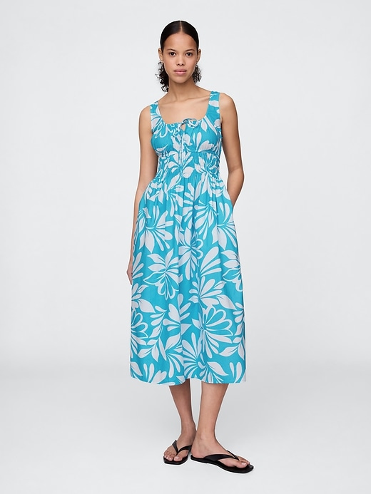 Image number 1 showing, Poplin Smocked Midi Dress