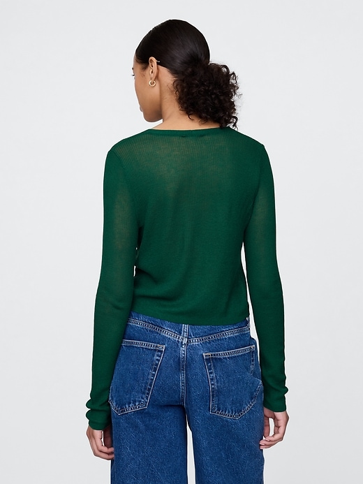 Image number 3 showing, Sheer Rib Cropped Tie-Front Cardigan