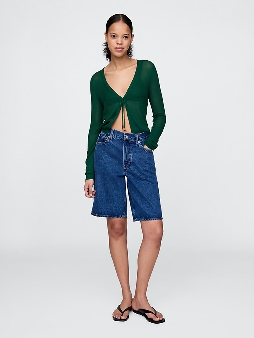 Image number 2 showing, Sheer Rib Cropped Tie-Front Cardigan