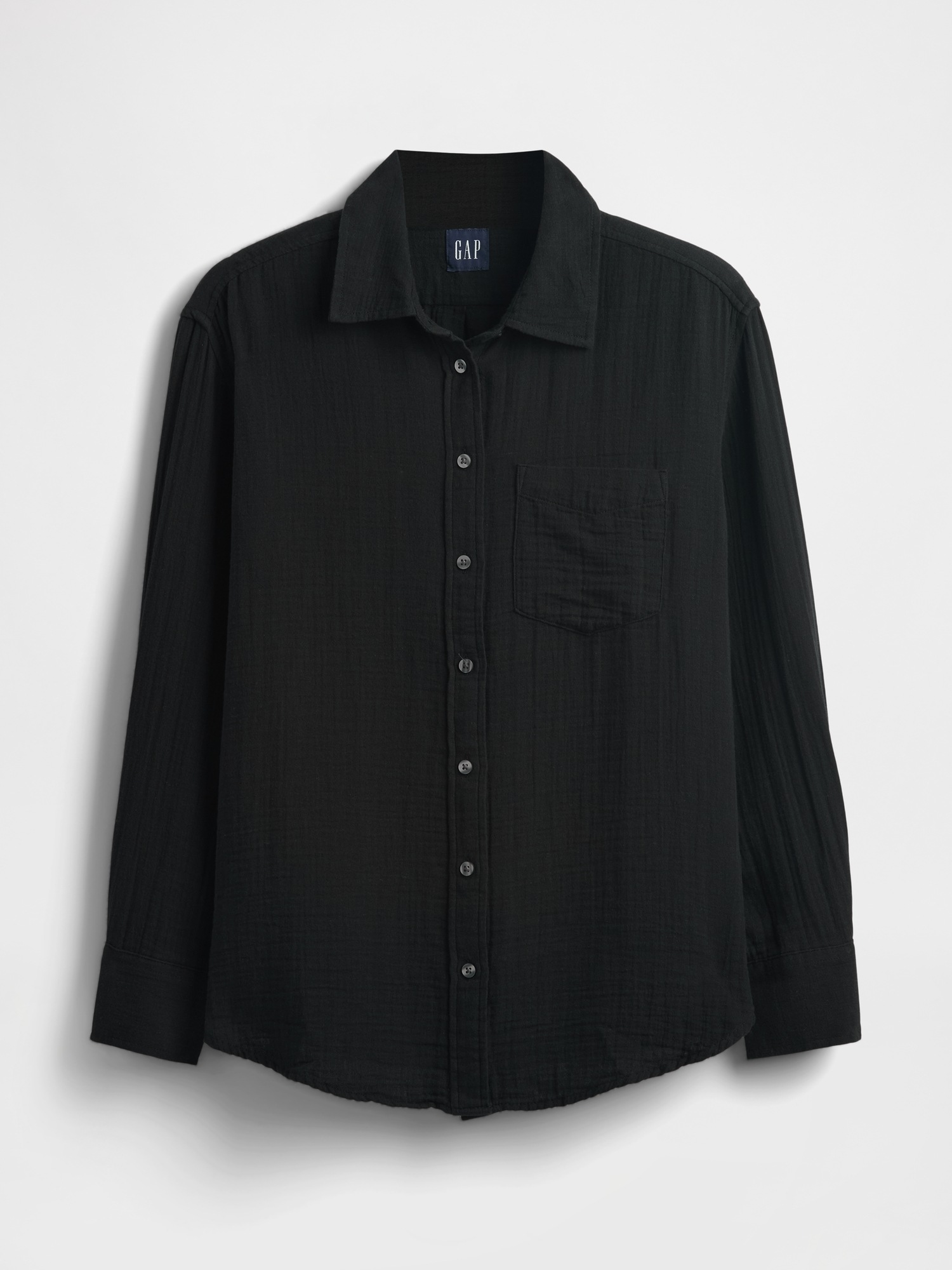Женская рубашка Gap Cotton Gauze Button-Down, цвет: Насыщенный чёрный — фото 4