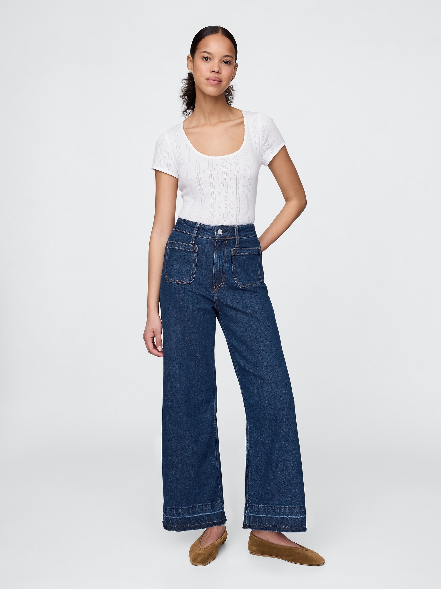 Curvy High Rise Stride Wide-Leg Ankle Jeans