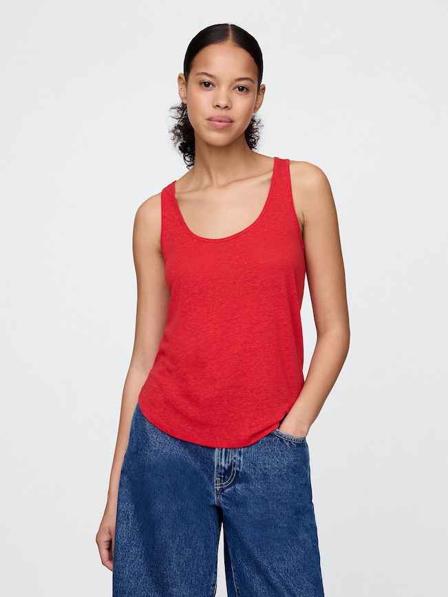 Linen-Blend Racerback Tank Top