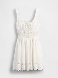 Linen-Blend Smocked Mini Dress