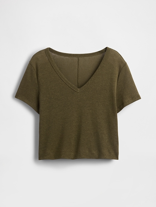 Image number 5 showing, Linen-Blend Cropped V-Neck T-Shirt