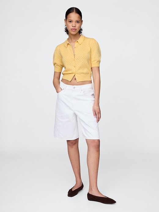 Image number 2 showing, 100% Cotton Cropped Pointelle Cardigan