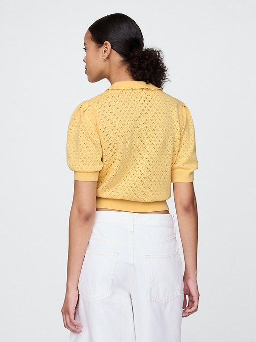 Image number 3 showing, 100% Cotton Cropped Pointelle Cardigan
