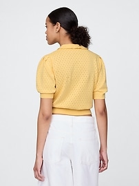 100% Cotton Cropped Pointelle Cardigan