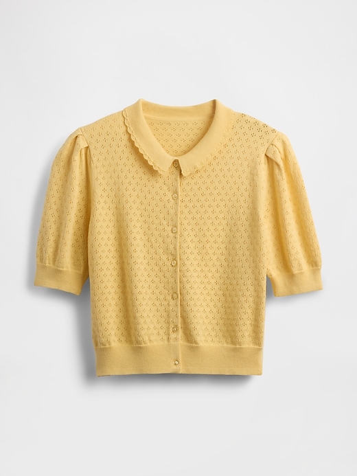 Image number 5 showing, 100% Cotton Cropped Pointelle Cardigan