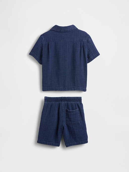 Image number 3 showing, Baby & Toddler Crinkle Gauze Denim Outfit Set