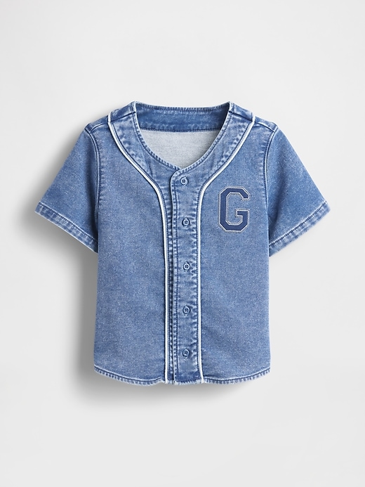 2 of 8 showing, with the color Medium wash of product Baby & Toddler Denim Logo Baseball Jersey