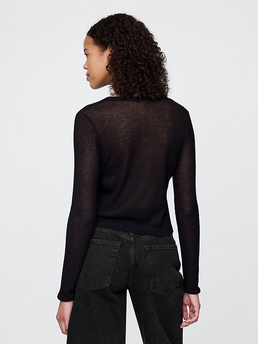 Image number 3 showing, Sheer Rib Cropped Tie-Front Cardigan Sweater