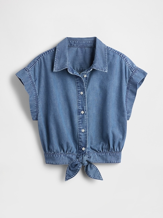 Image number 4 showing, UltraSoft Denim Cropped Tie-Front Shirt
