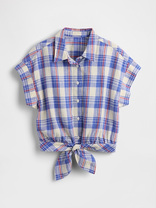 Image number 5 showing, Linen-Blend Cropped Tie-Front Shirt