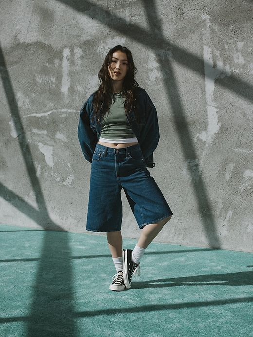 Image number 8 showing, 11" Mid Rise Longline Denim Shorts
