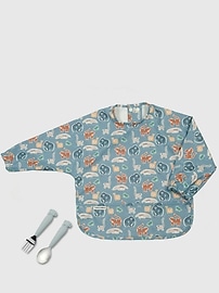 View large product image 1 of 1. Loulou Lollipop Long Sleeve Waterproof Bib and Kids Utensil Set