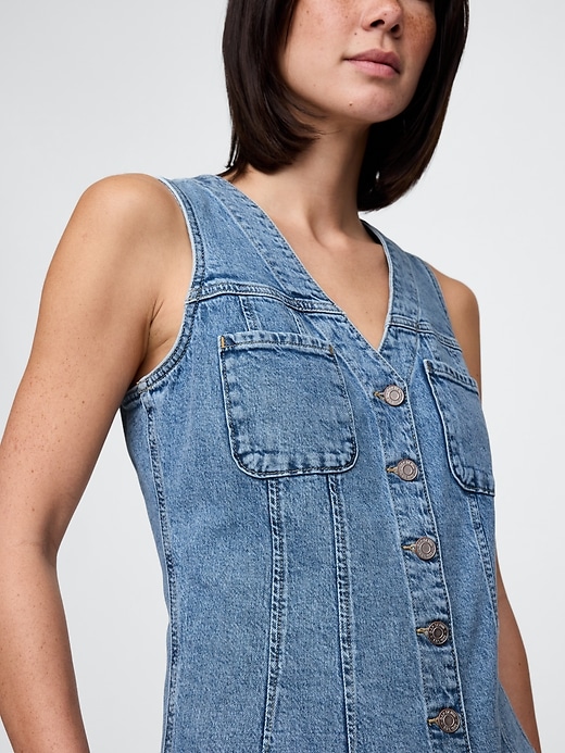 Image number 4 showing, Denim V-Neck Mini Dress