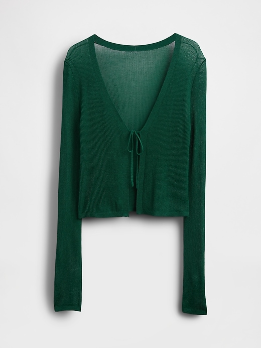 Image number 5 showing, Sheer Rib Cropped Tie-Front Cardigan