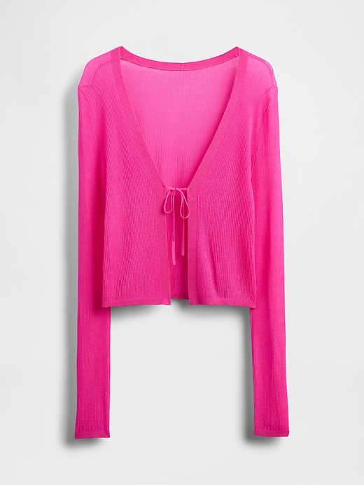 Image number 5 showing, Sheer Rib Cropped Tie-Front Cardigan Sweater