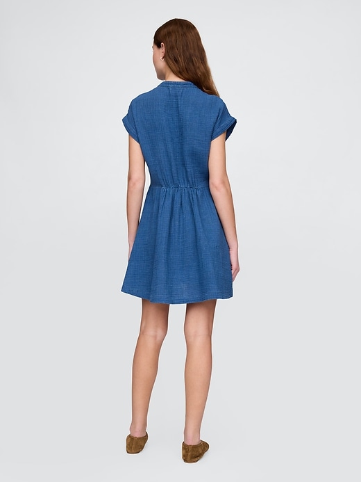 Image number 2 showing, Crinkle Gauze Denim Mini Shirtdress