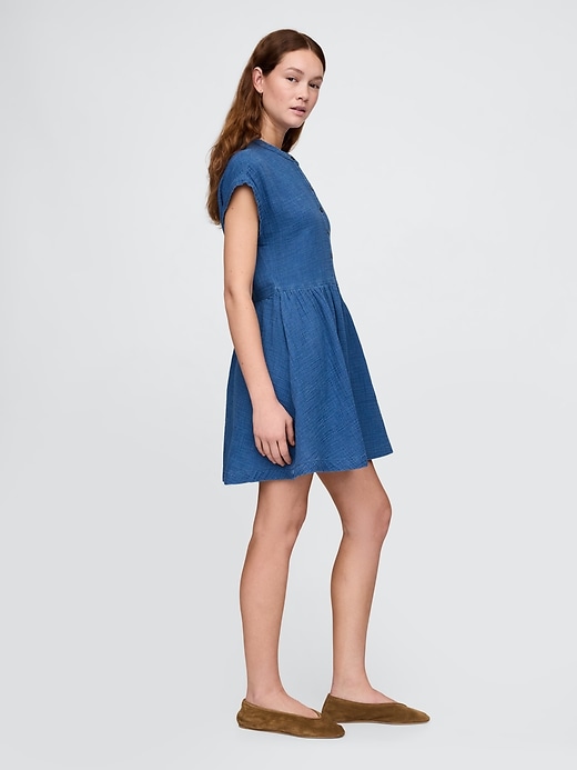 Image number 3 showing, Crinkle Gauze Denim Mini Shirtdress