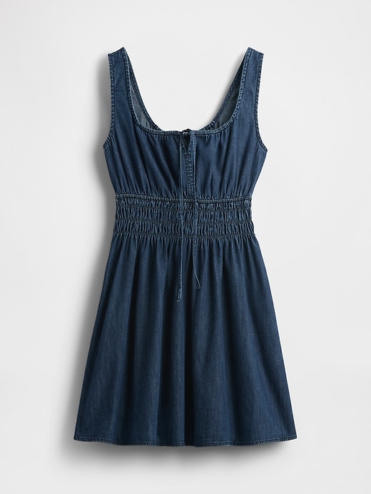 Image number 7 showing, Denim Tie-Front Smocked Waist Mini Dress