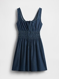 Denim Tie-Front Smocked Waist Mini Dress