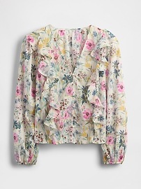 Ruffle-Trim Floral Top