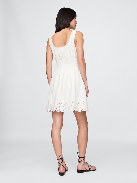 Image number 2 showing, Linen-Blend Smocked Mini Dress