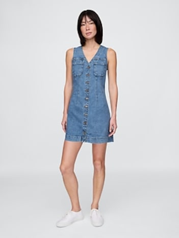 Denim V-Neck Mini Dress