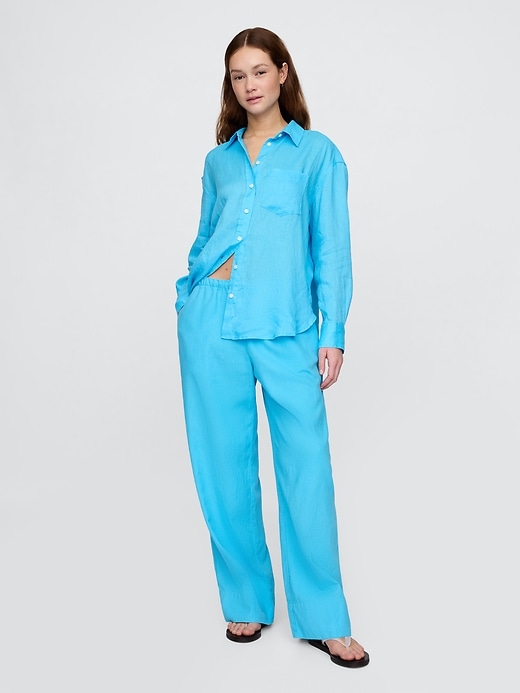 Image number 1 showing, Linen-Blend Easy Wide-Hem Pants