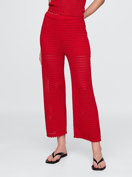 Image number 2 showing, 100% Cotton Crochet Ankle Pants