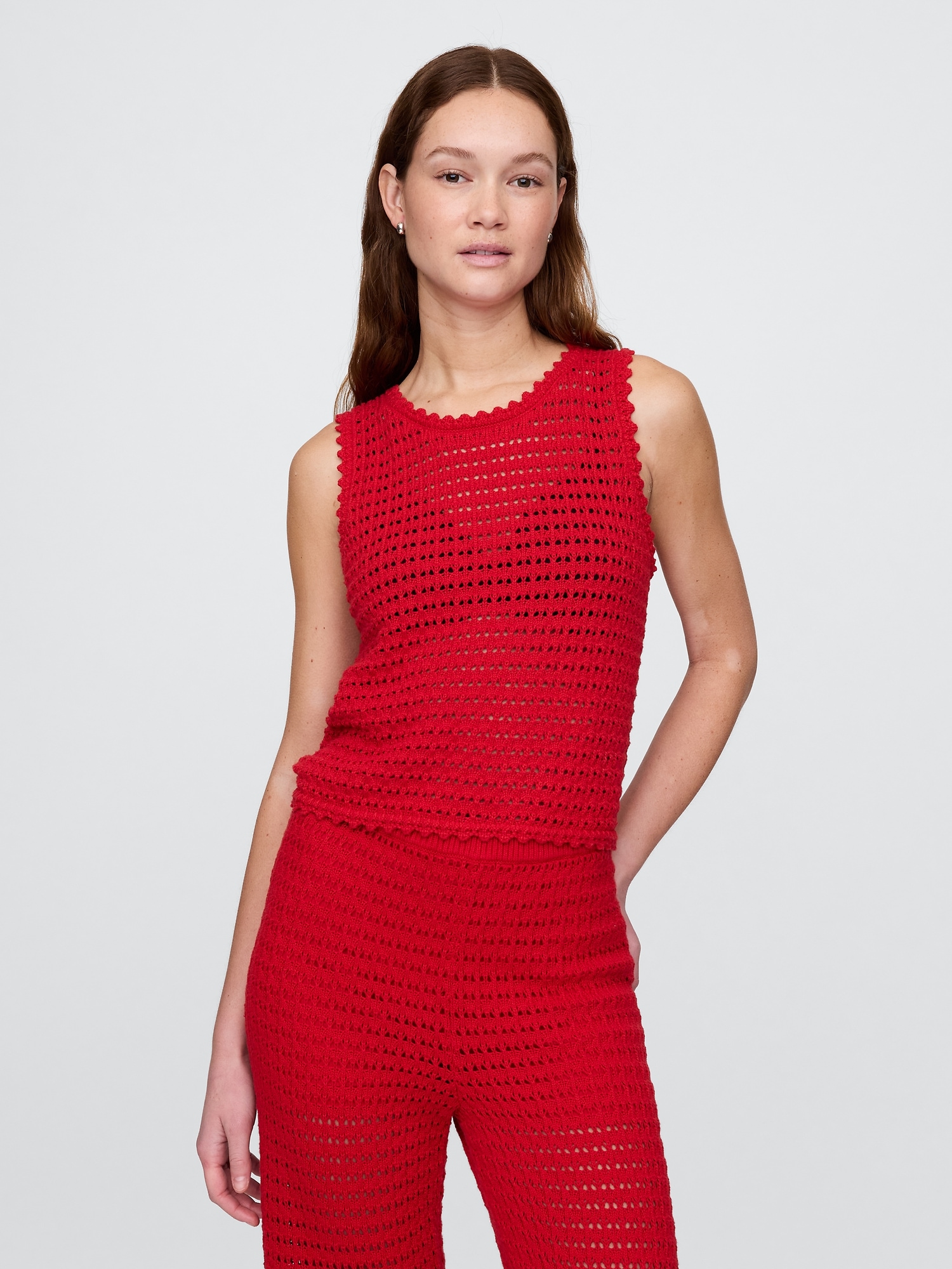 Shop Gap 100% Cotton Crochet Tank Top In Tomato Sauce Red