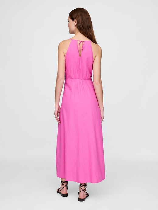 Image number 2 showing, Linen-Blend Embroidered Halter Maxi Dress
