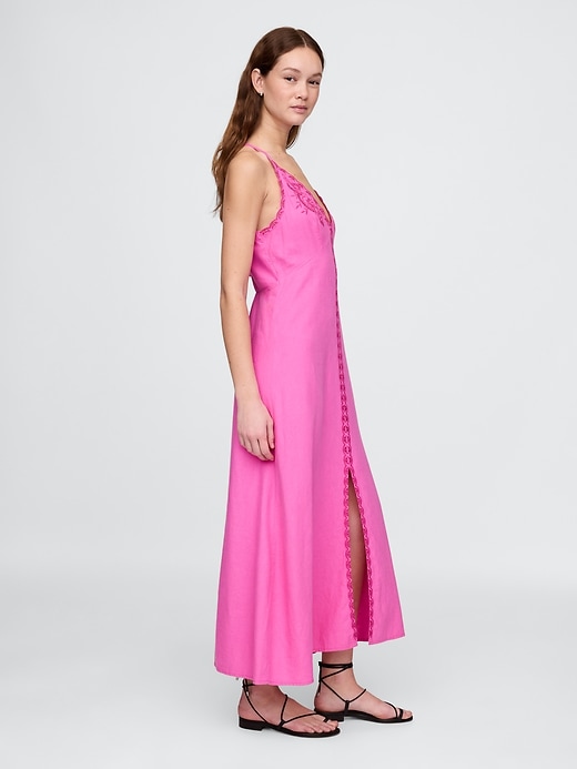 Image number 3 showing, Linen-Blend Embroidered Halter Maxi Dress