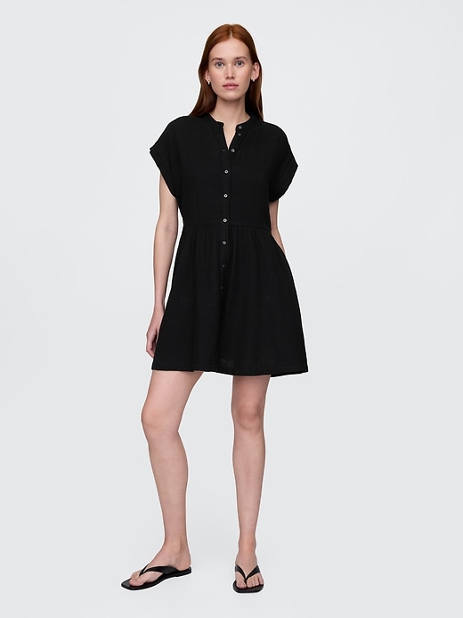 Image number 1 showing, Crinkle Gauze Mini Shirtdress