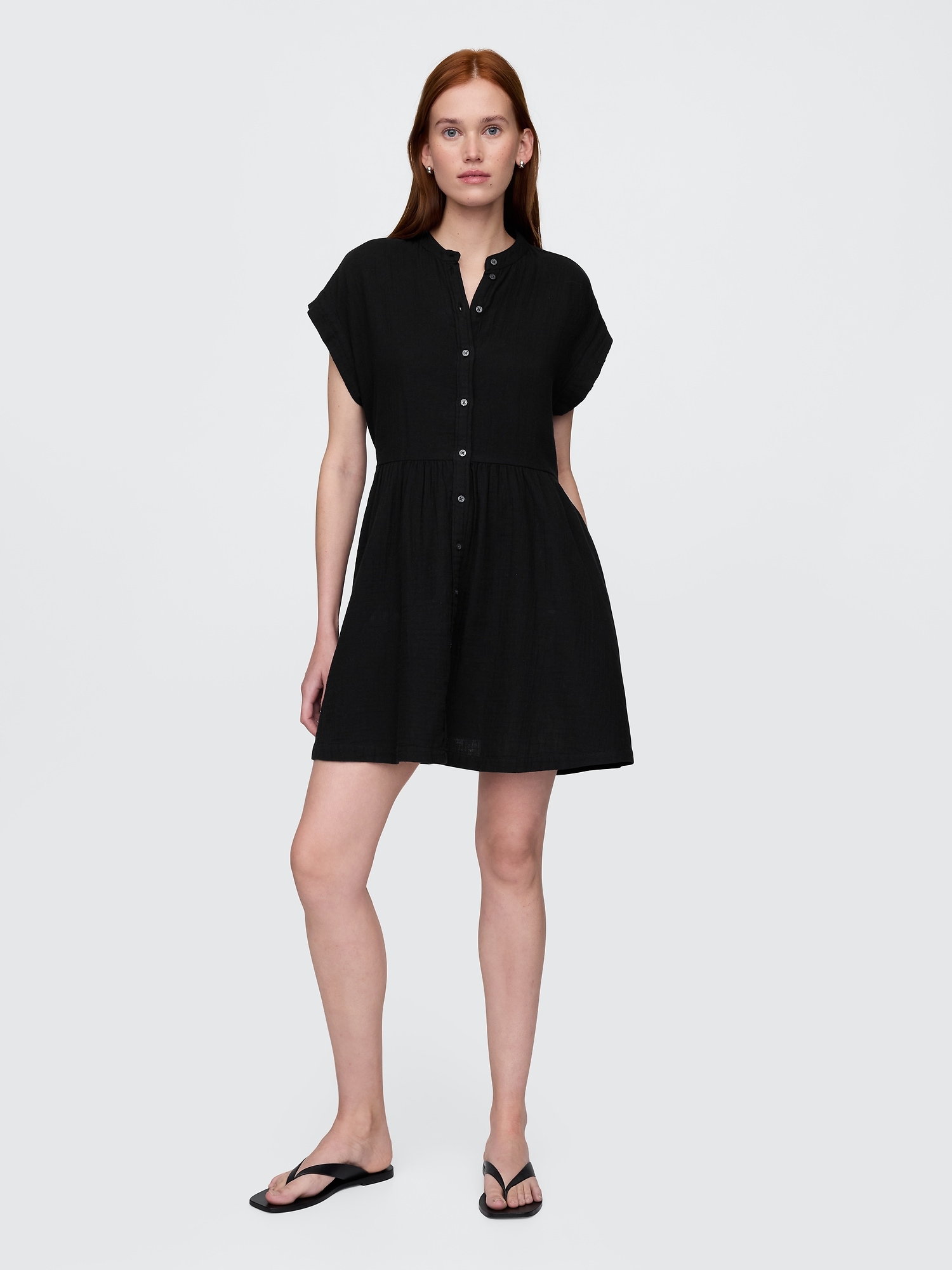 Crinkle Gauze Mini Shirtdress