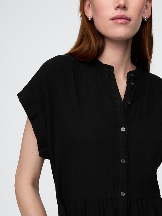 Image number 4 showing, Crinkle Gauze Mini Shirtdress