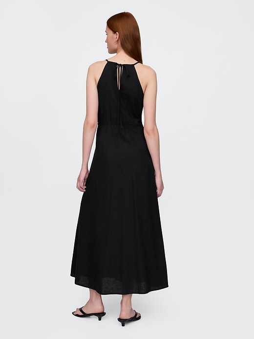 Image number 2 showing, Linen-Blend Embroidered Halter Maxi Dress