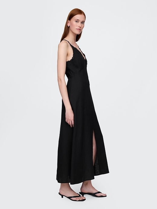 Image number 3 showing, Linen-Blend Embroidered Halter Maxi Dress