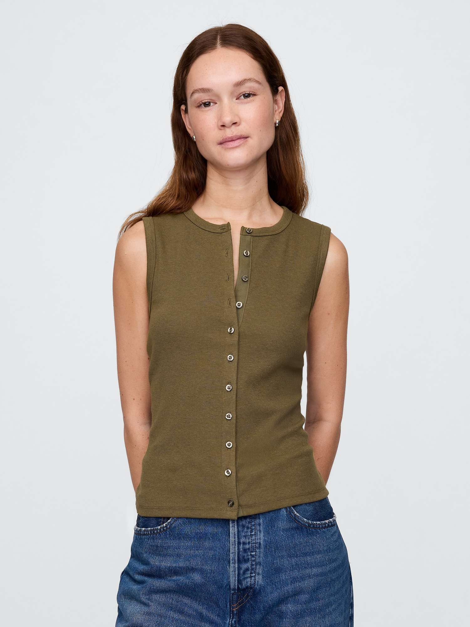 Modern Rib Cardigan Vest - Green