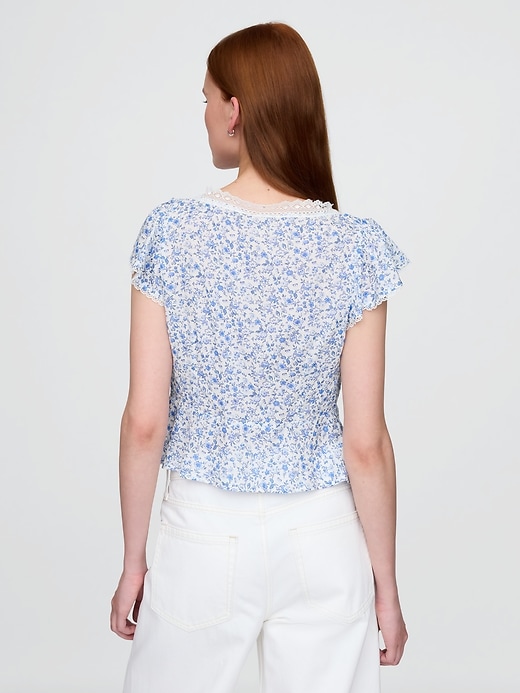 Image number 2 showing, Lace-Trim Floral Top