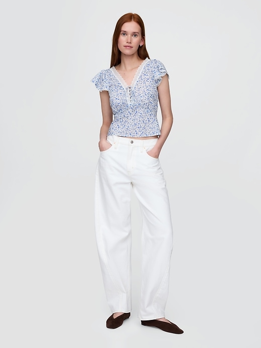 Image number 3 showing, Lace-Trim Floral Top