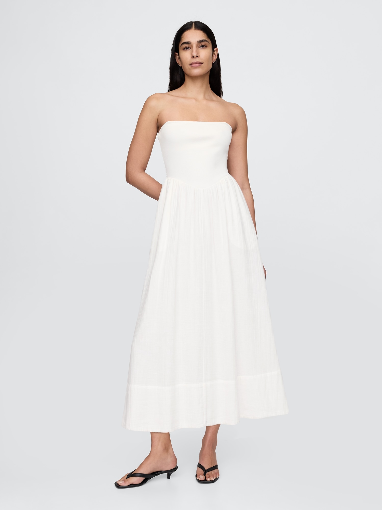 Crinkle Gauze Mixed Media Maxi Dress