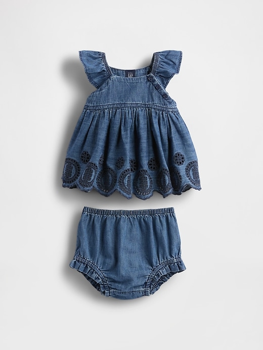 Image number 1 showing, Baby Denim Eyelet Outfit Set