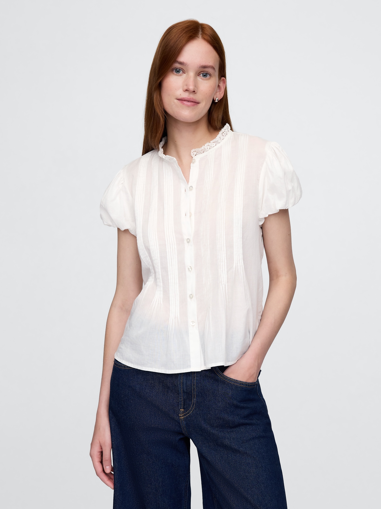 Bubble-Sleeve Pintuck Top
