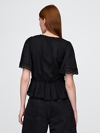 Lace-Trim Flutter-Sleeve Top