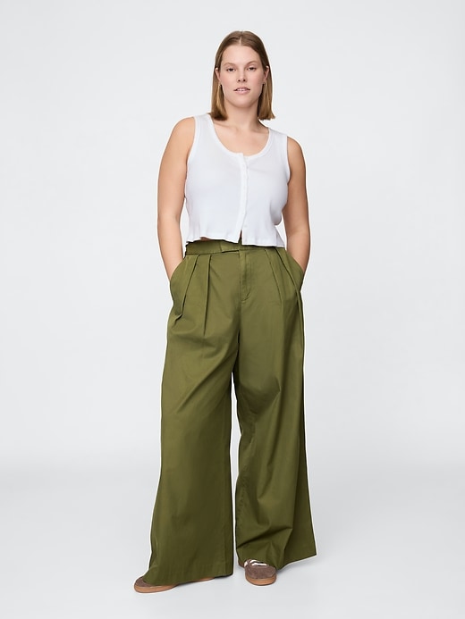 Image number 5 showing, High Rise Twill Pleated Wide-Leg Khakis